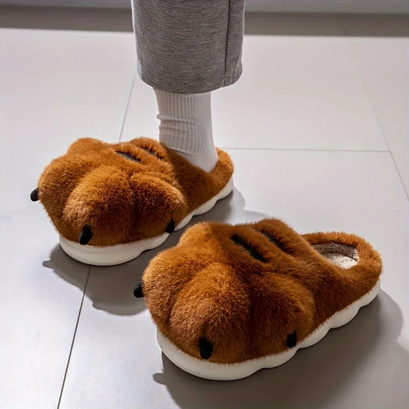 ZUOFU Unisex Große Pfoten-Plüsch-Hausschuhe Flauschiges Kunstfell Rutschfeste Warme Baumwoll-Hausschuhe für Herbst und Winter – Detail 10