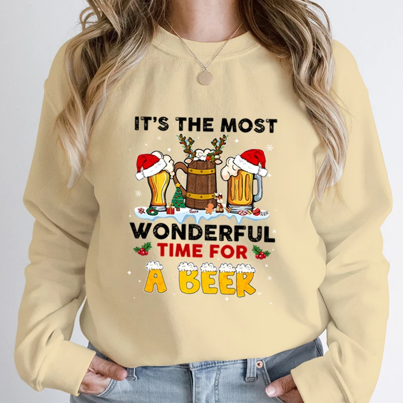 

Christmas It's The Most Wonderful Time For A Beer Sweatshirt Autumn Winter Women Sweatshirt Casual Long Sleeve Hoodless Pullover