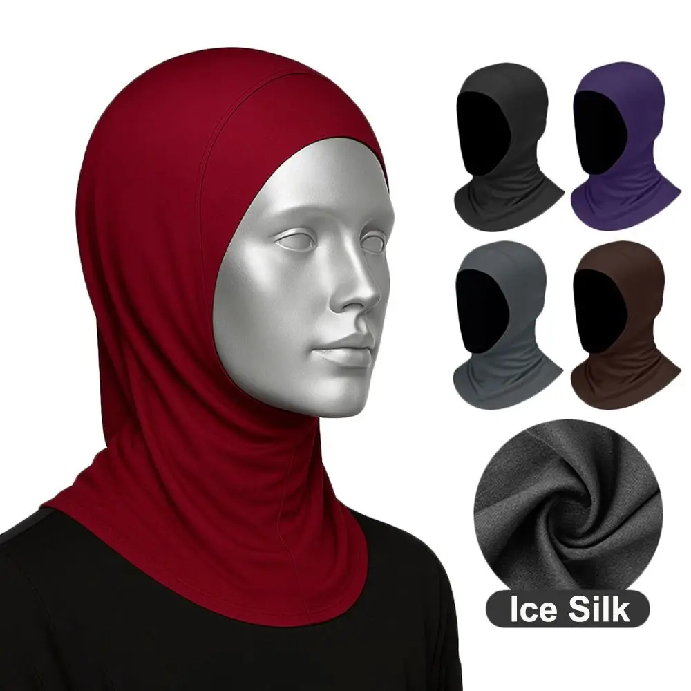 

Ice Silk Women Hijab Scarf Neck Protection Sun Protection Ready To Wear Hijab Solid Color Lightweight Instant Turbans Lady