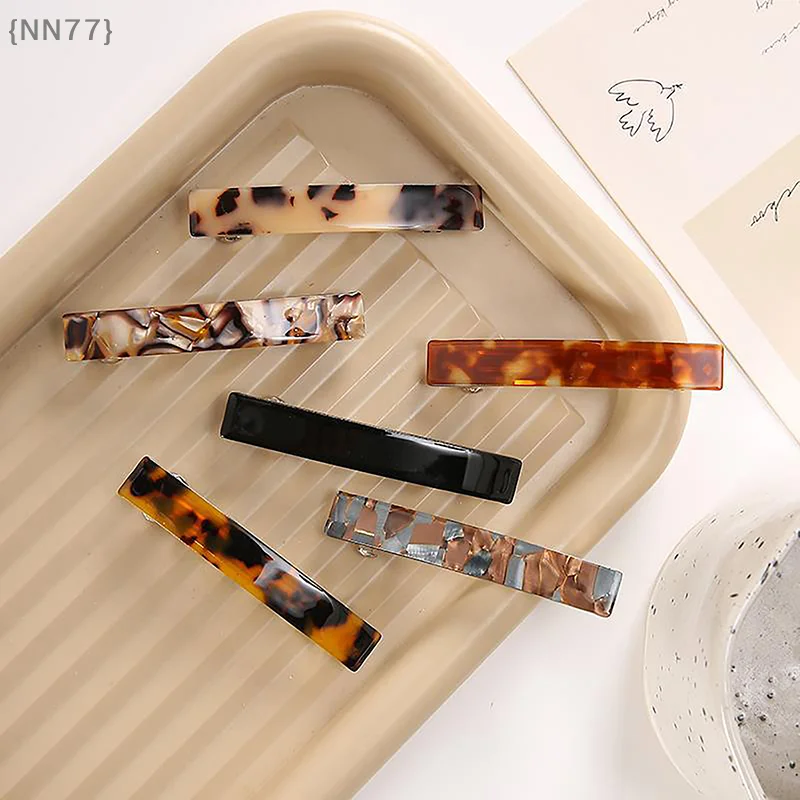 Französische Acetat-Haarspangen für Frauen, Vintage-Haarnadeln mit Leopardenmuster und bunten geometrischen Marmor, modische Haarnadeln mit Federgriff
