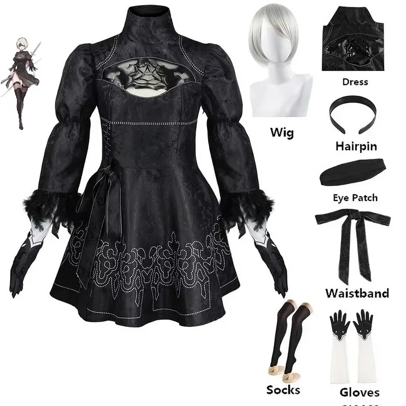 Nier automata cosplay yorha 2b sexy outfit figuras de jogo terno feminino role play trajes meninas festa de halloween vestido extravagante