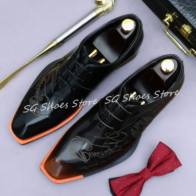 Male Business Foraml Dress Handamde Leather Shoes Fashion Mixed Color Rhino Toe Lace-Up Oxfords Summer Leisure Loafers for Men