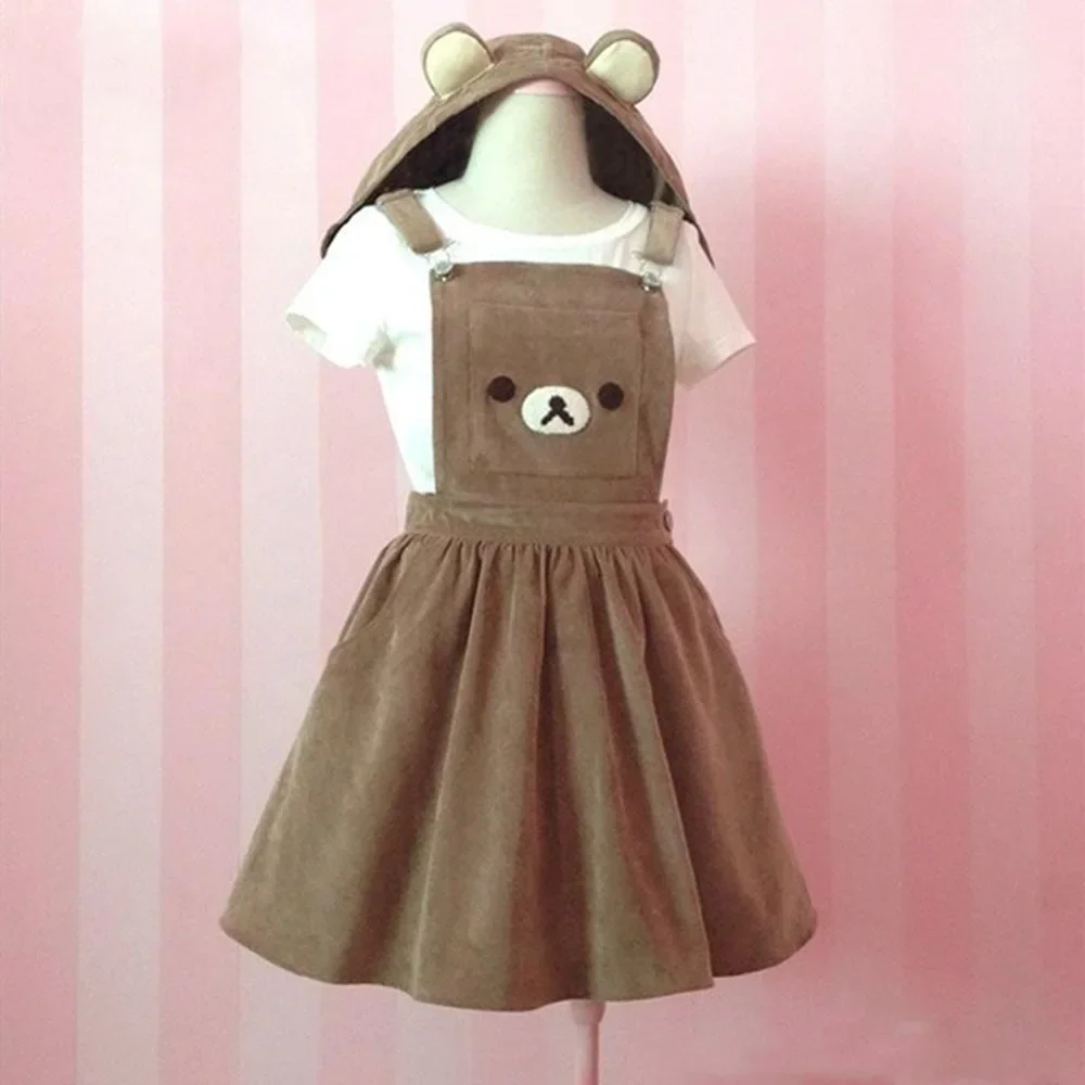 2025 Japanese Kawaii Rilakkuma Lolita Overall Dress Cute Bear Embroidery Hat Ball Gown Harajuku Lolita Dress Harajuku Cute Dress