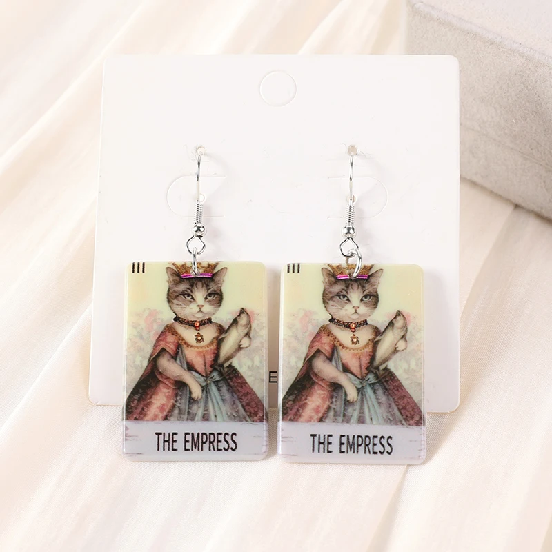 1Pair Drop Earring  Cat Tarot Card Charms  Sun Moon Star And The Lovers Divination Card Fashion Jewelry Gift