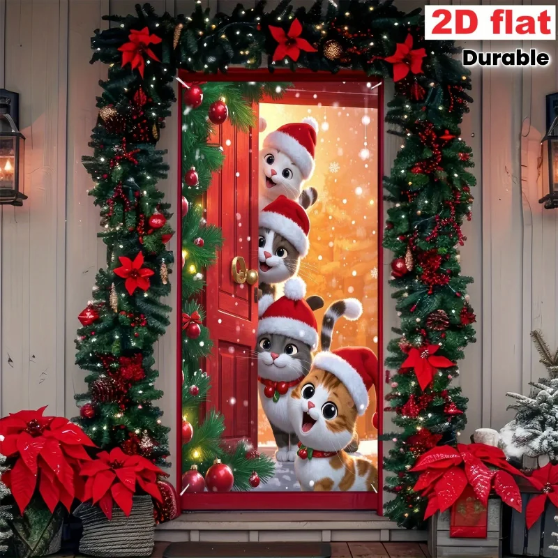 1 Stück 2D-Flachbildschirm mit Weihnachtsmütze und Katzendesign, perfekt für Urlaubspartys und Winterfeiern, keine Strom erforderlich – wzy