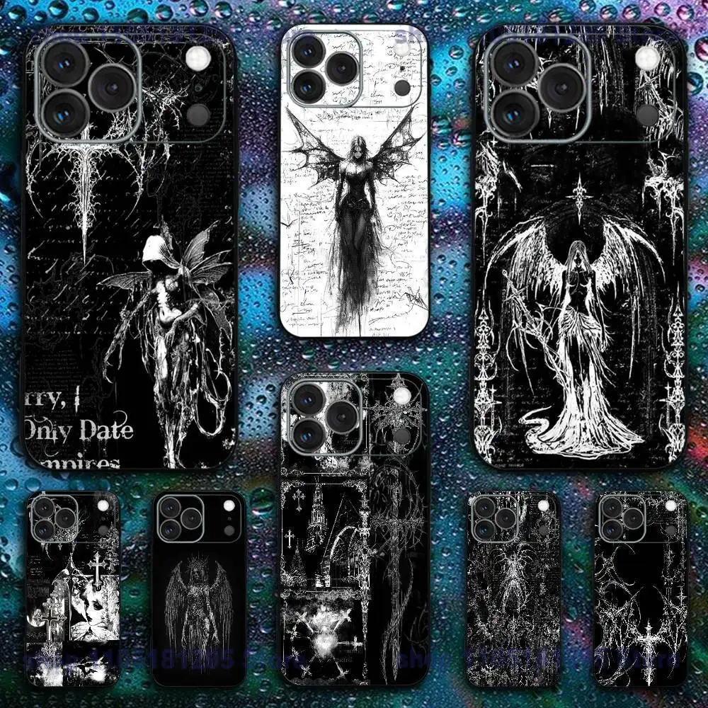 เคสโทรศัพท์ลายกางเขนก็อธิคไซเบอร์สำหรับ iPhone 17,16,15,14,13,12,11,XR,Pro,XS,Max,XR,Plus,Mini ซิลิโคนสีดำกันกระแทก