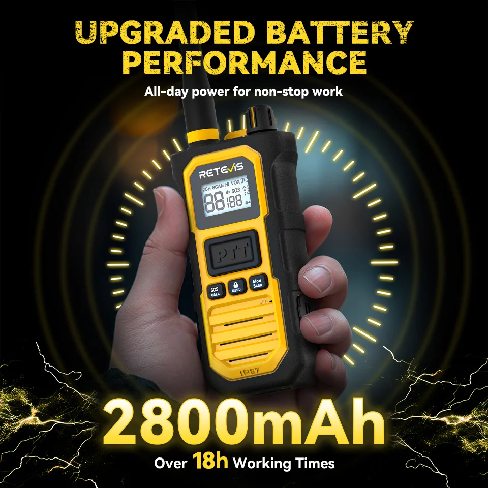 Retevis RB648Pro Walkie Talkie Long Range 2800mAh Battery 18 Hour Use AI Noise Reduction IP67 Waterproof One Key Group Call