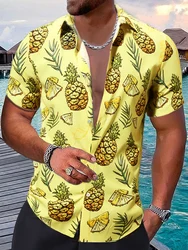 Men's Summer Casual Pineapple Print Short Sleeve Button Up Shirts Beach Vacation Turn-down Collar Short Sleeved Shirts for Men