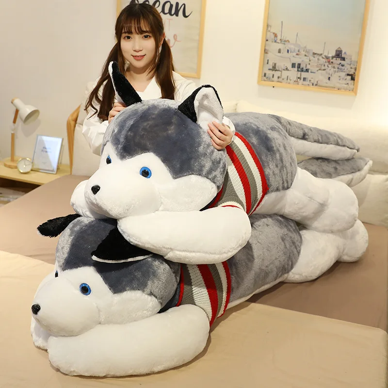 120CM Śliczne Miękkie Kawaii Ogromne Husky Pluszowe Zabawki Pies Wypchane Zwierzęta Długa Poduszka Lalka Dla Dzieci Dziewczyna Prezent Urodzinowy Wystrój Domu