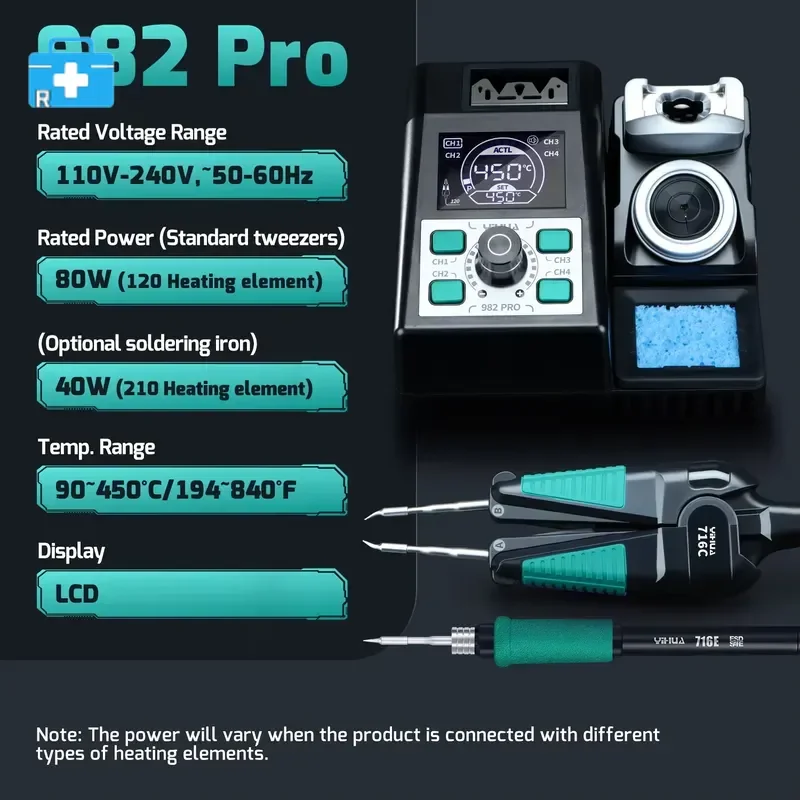 982 PRO 2-IN-1 Hot Tweezers & Soldering Iron for SMD Welding Microscope Compatible with C45 Tip Desoldering Station