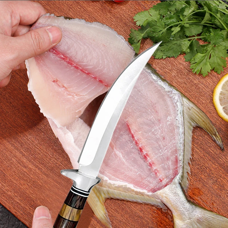 Professional Kitchen Knives 6inch Boning Knife BBQ Knife Fish Slicing Fruit Cutting Stainless Steel Chef Knife with Knife Sheath