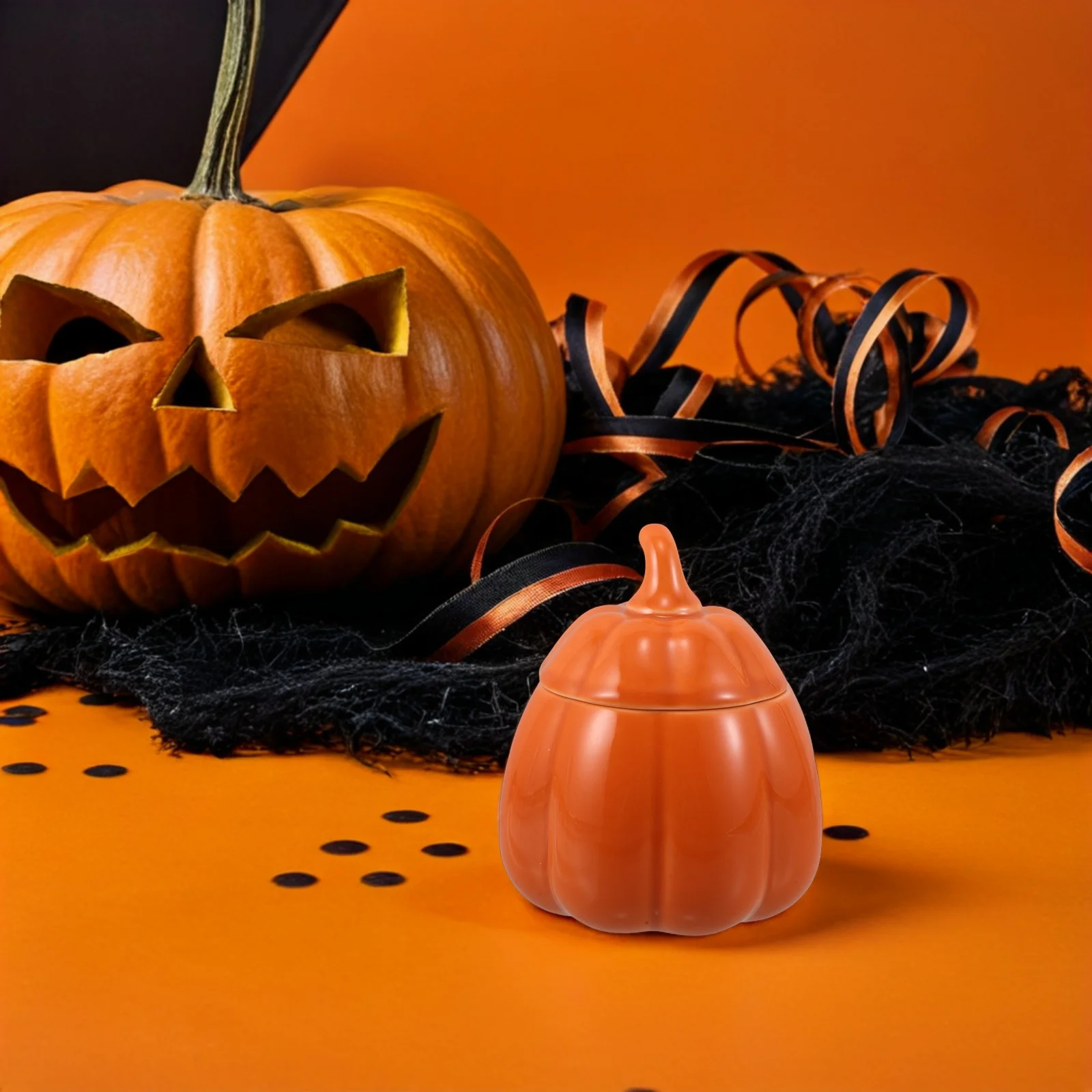 

Halloween Pumpkin Jewlry Dish Bowl Cup Ceramic Tea Jar Makeup Ceramics Mini Dessert