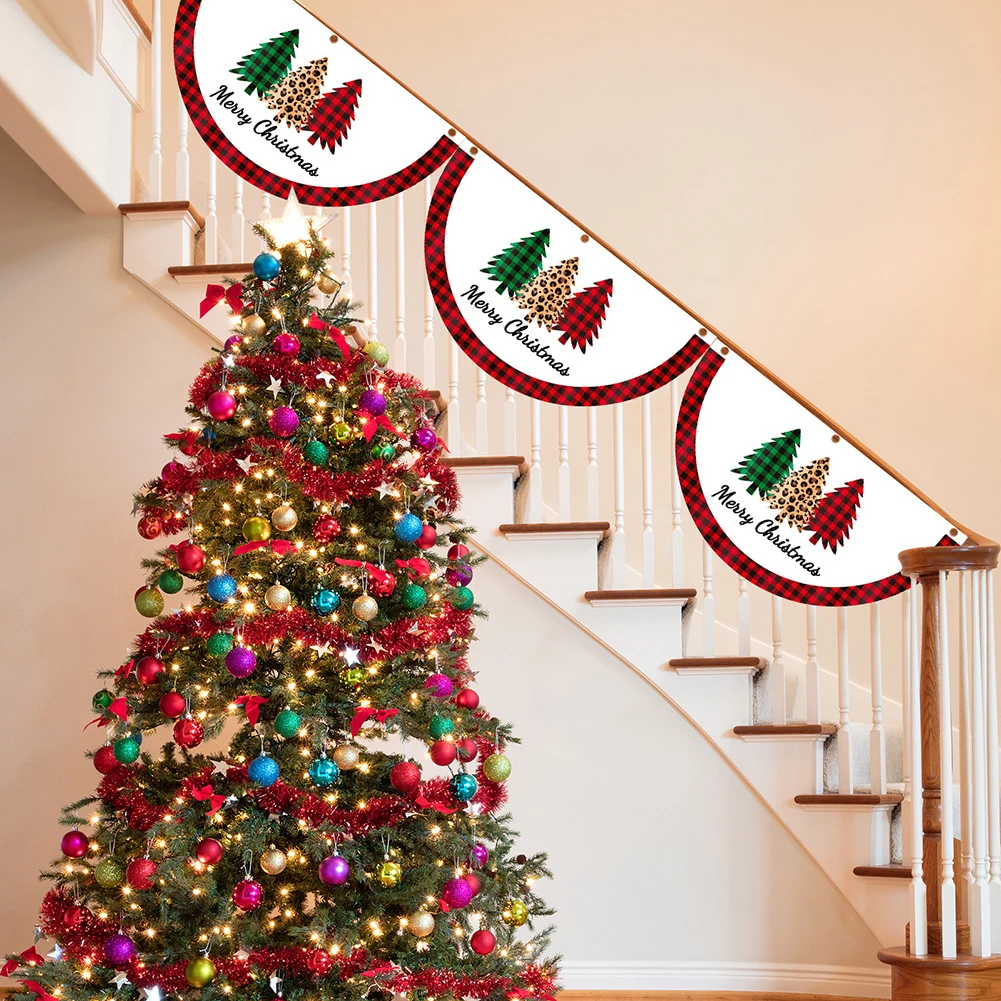 Christmas Fan Flag Decorations Innovative Cartoon Print Gnome Snowman Xmas Tree Outdoor Fence Window Interior Escalator Decor