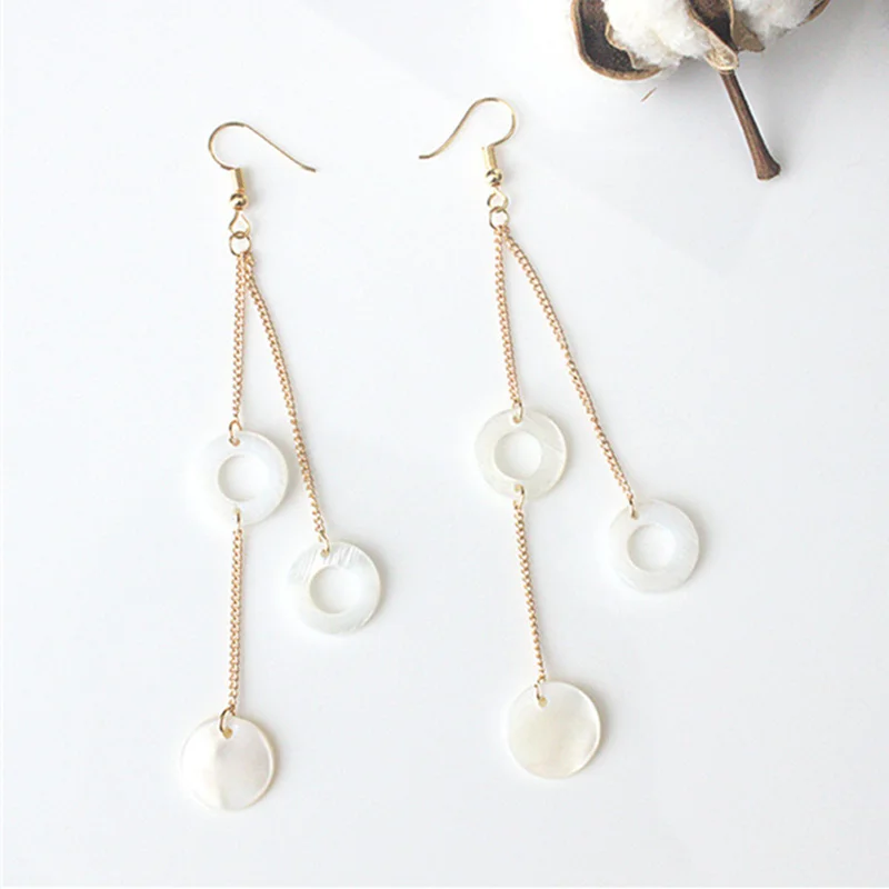 Fashion Jewelry Women Long Earrings Elegant And Charming Round Hollow Earrings Shell Stud Earrings New Style Party Earrings