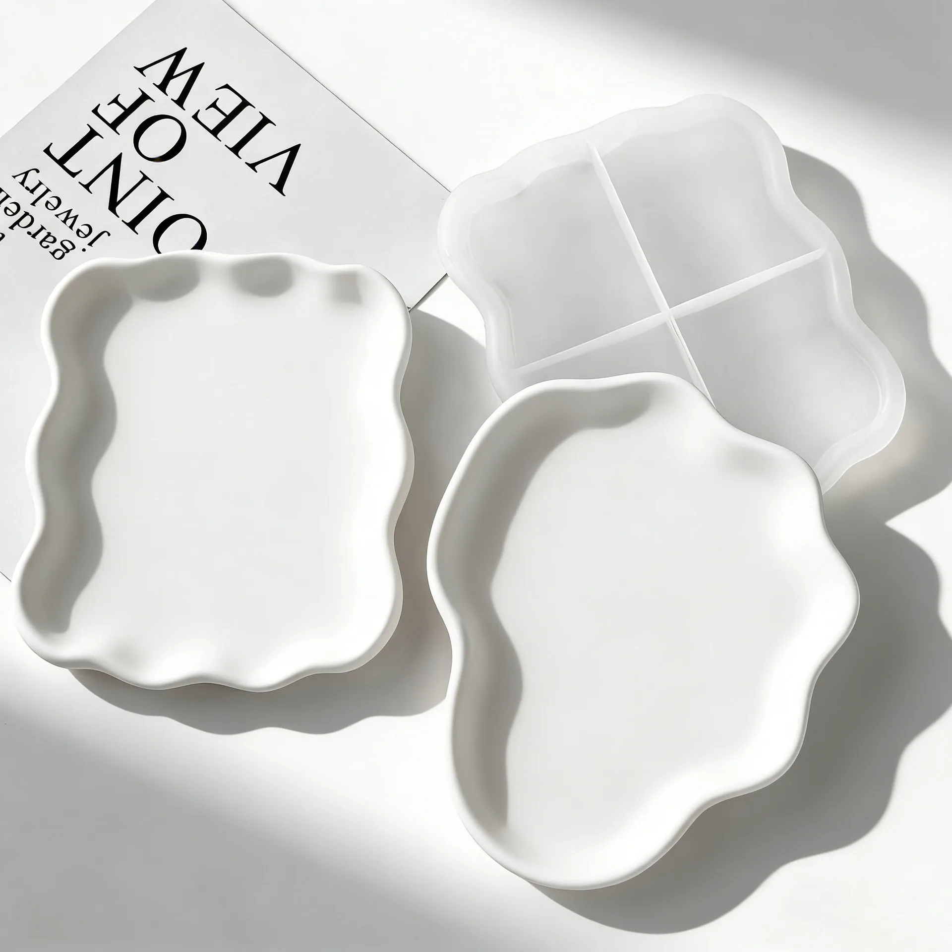 DIY Geometric Wave Plaster Coaster Silicone Mold Handmade Epoxy Resin Gypsum Form Irregular Storage Tray Mould view 3