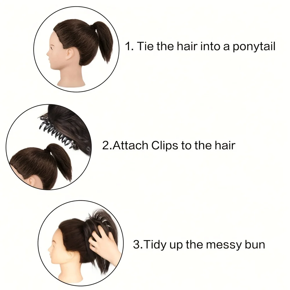 قطعة شعر فوضوية بمشبك مع مشبك مخلب - شعر مستقيم سهل الاستخدام، وصلة أوبدو قابلة لإعادة الاستخدام للنساء تناسب جميع المقاسات لحفلات الزفاف #5