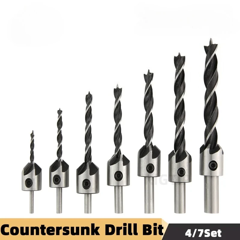 

3mm-10mm HSS Countersunk Drill Bit Set Reamer Woodworking Chamfer Drill Counterbore Pliot Hole Cutter Screw Hole Drill