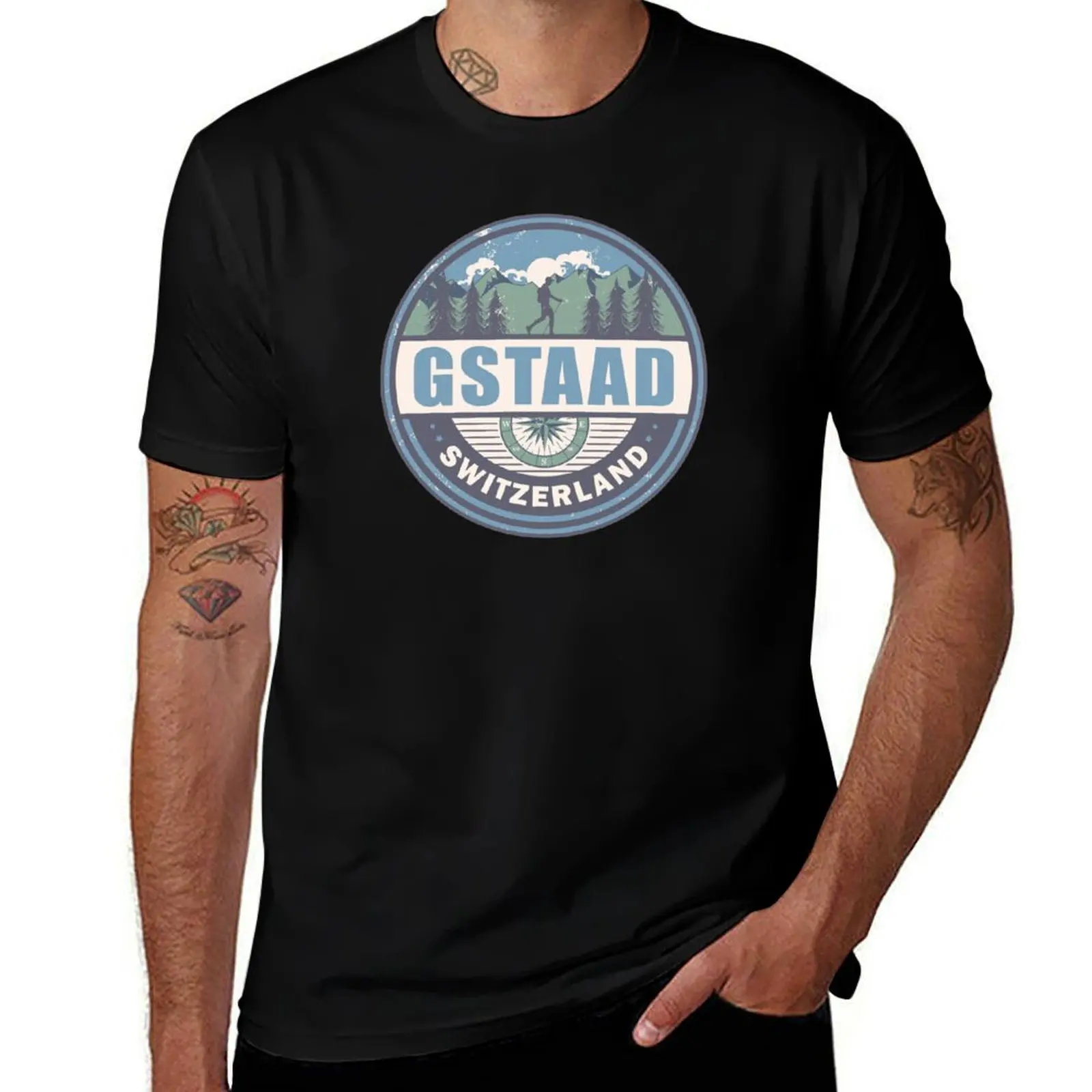 

Gstaad Switzerland Swiss Alps Vintage Hiking Design T-Shirt t shirt man cotton T-Shirt