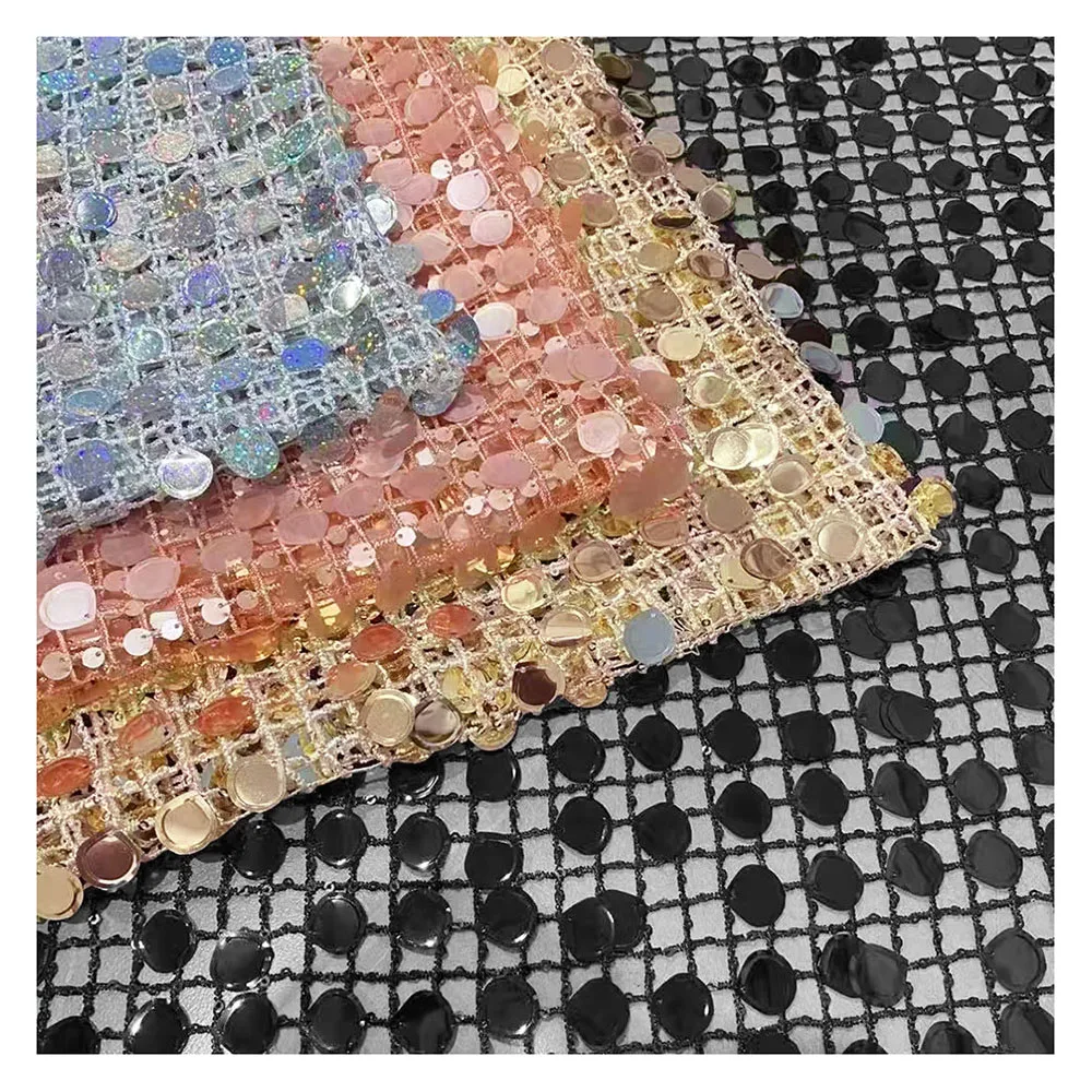 1 Yard Glänzender Bestickter Quadratischer Netzstoff mit Pailletten für Hochzeits-Tanzkostüme DIY Dekorativer Stoff – Detail 2