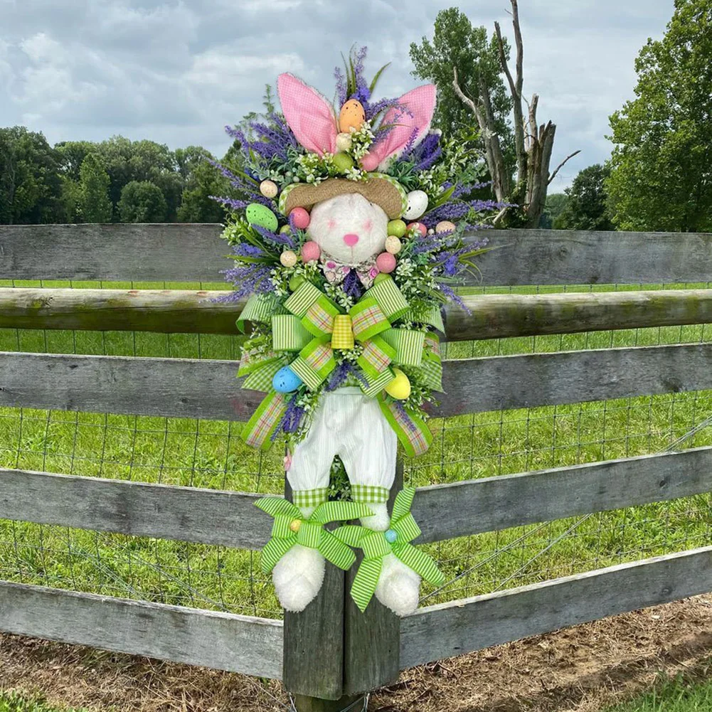 

Easter Lavender Egg Bunny Wreath Colourful Eggs Bunny Garland Farmhouse Egg Rabbit Garland for Easter Holiday Celebration