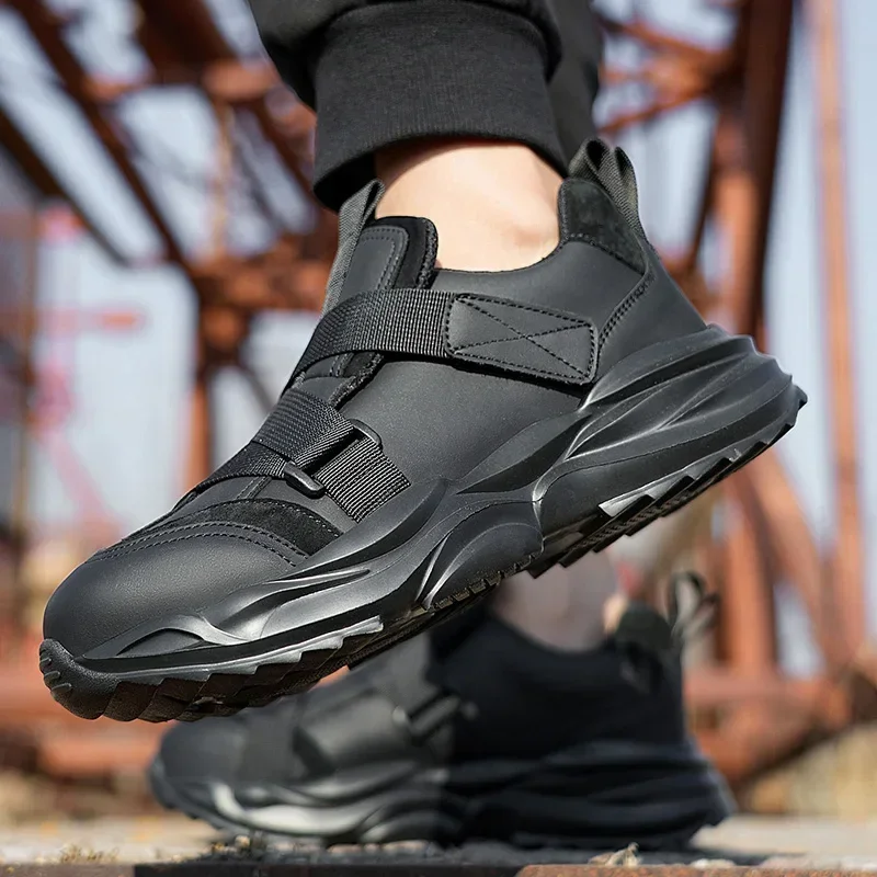 Men's Safety Boots Black Men Steel Toe Work Boots Anti-smash Anti-puncture Microfibre Leather Light Weight  Protective Shoes