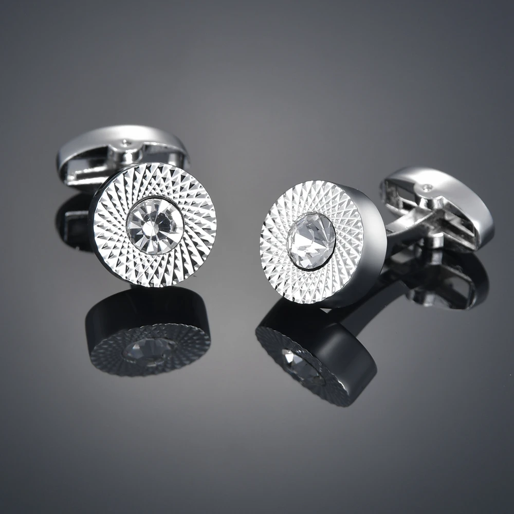 New round gemstone cufflinks for business banquets, fashionable suits, shirt buttons, French patterned sleeve studs