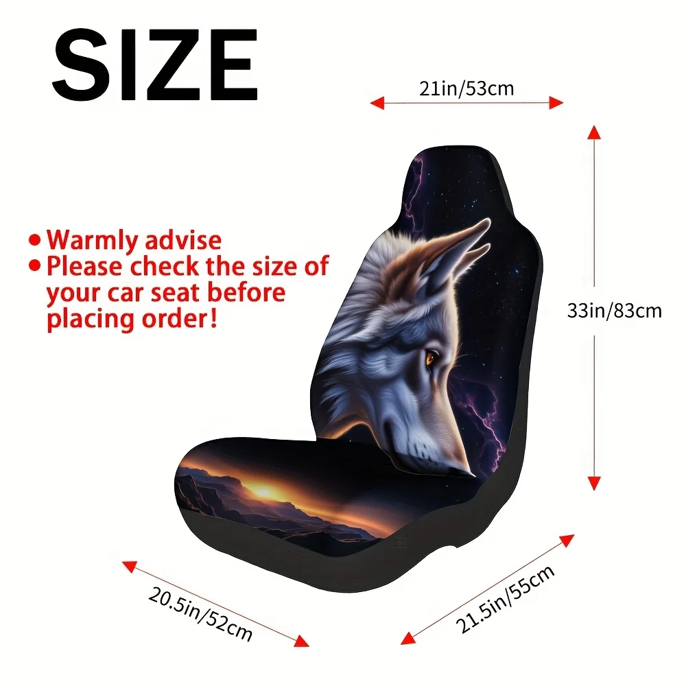 2pcs, Fantasy Wolf Night Stars Art Pattern Seat Covers, Durable And All Season Use, Suitable For Most Sedan And SUV Front Seats