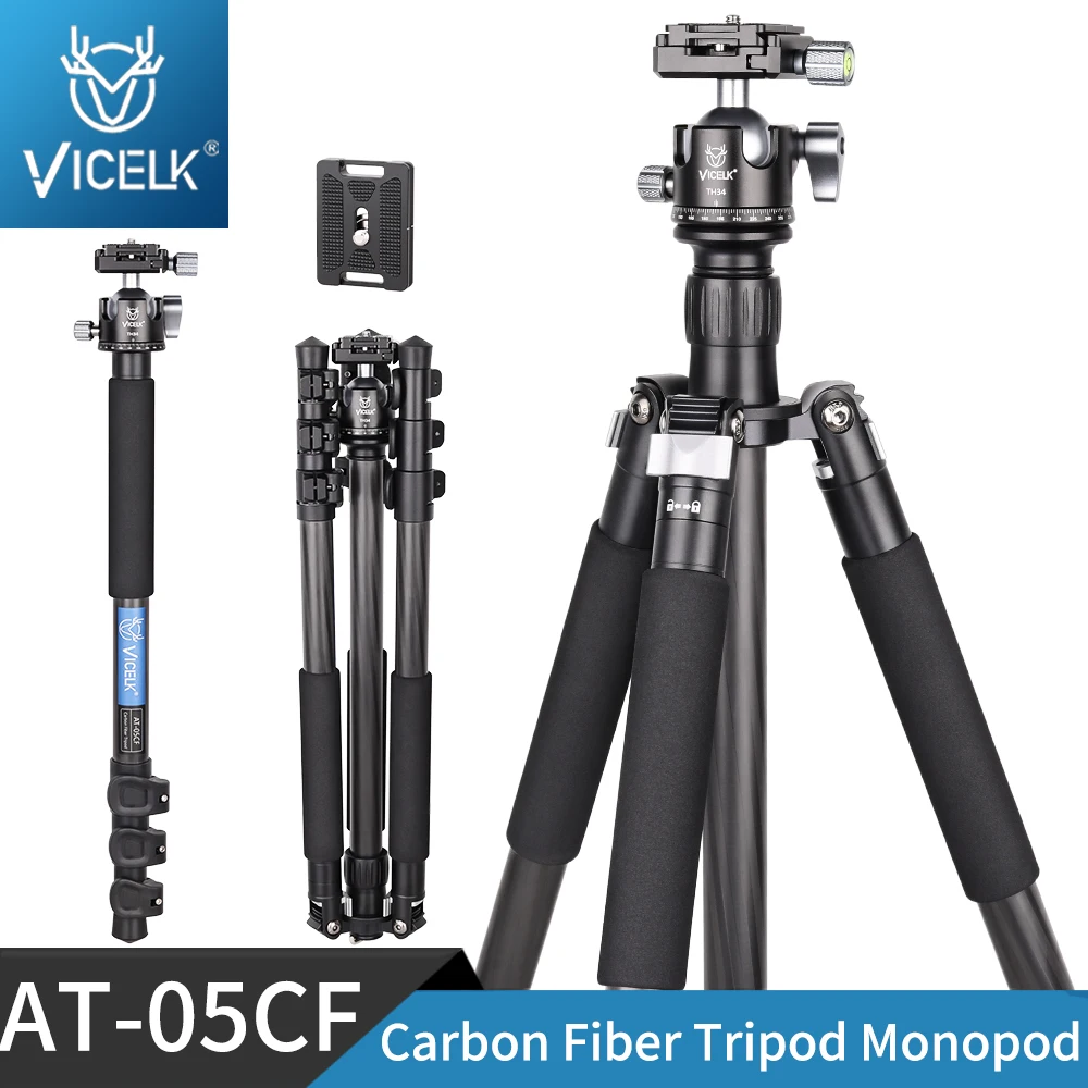 VICELK AT05-CF Carbon Fiber Camera Tripod Monopod Lightweight and Compact Travel Tripod for DSLR Digital Camera,Max Load 33lb