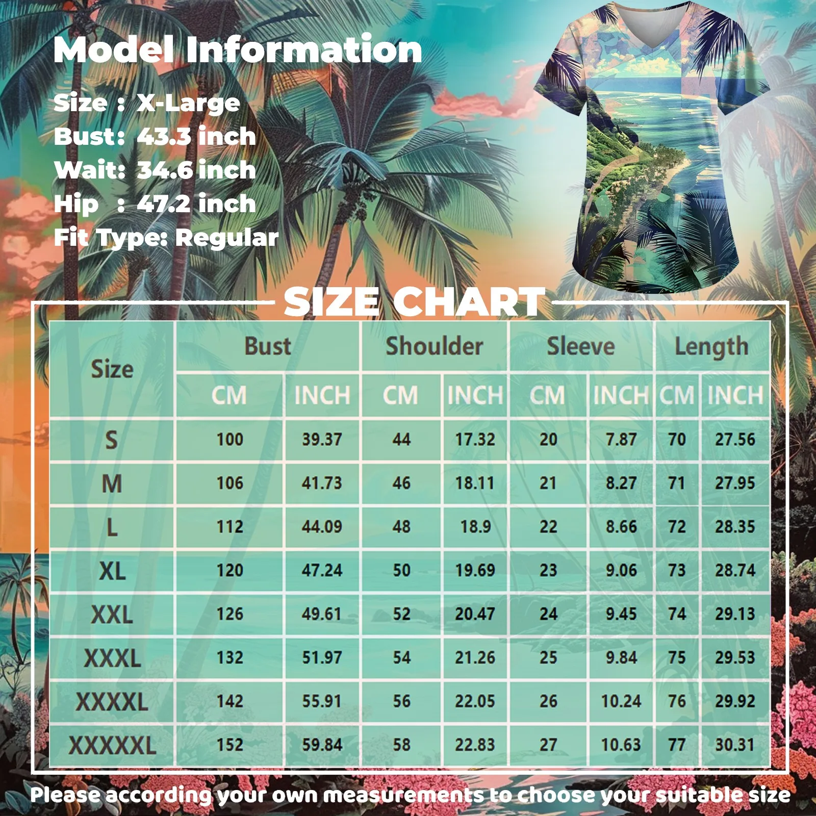 Damska bluzka medyczna z nadrukiem liści, luźna, miękka, z dekoltem w serek, z krótkim rękawem, idealna dla pielęgniarek i personelu medycznego.