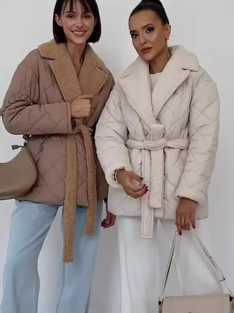 سترة نسائية كاجوال بنمط مريح ومقاس عبر الحدود لربيع الخريف وسترة قطنية قصيرة عصرية مع تصميم حزام #1