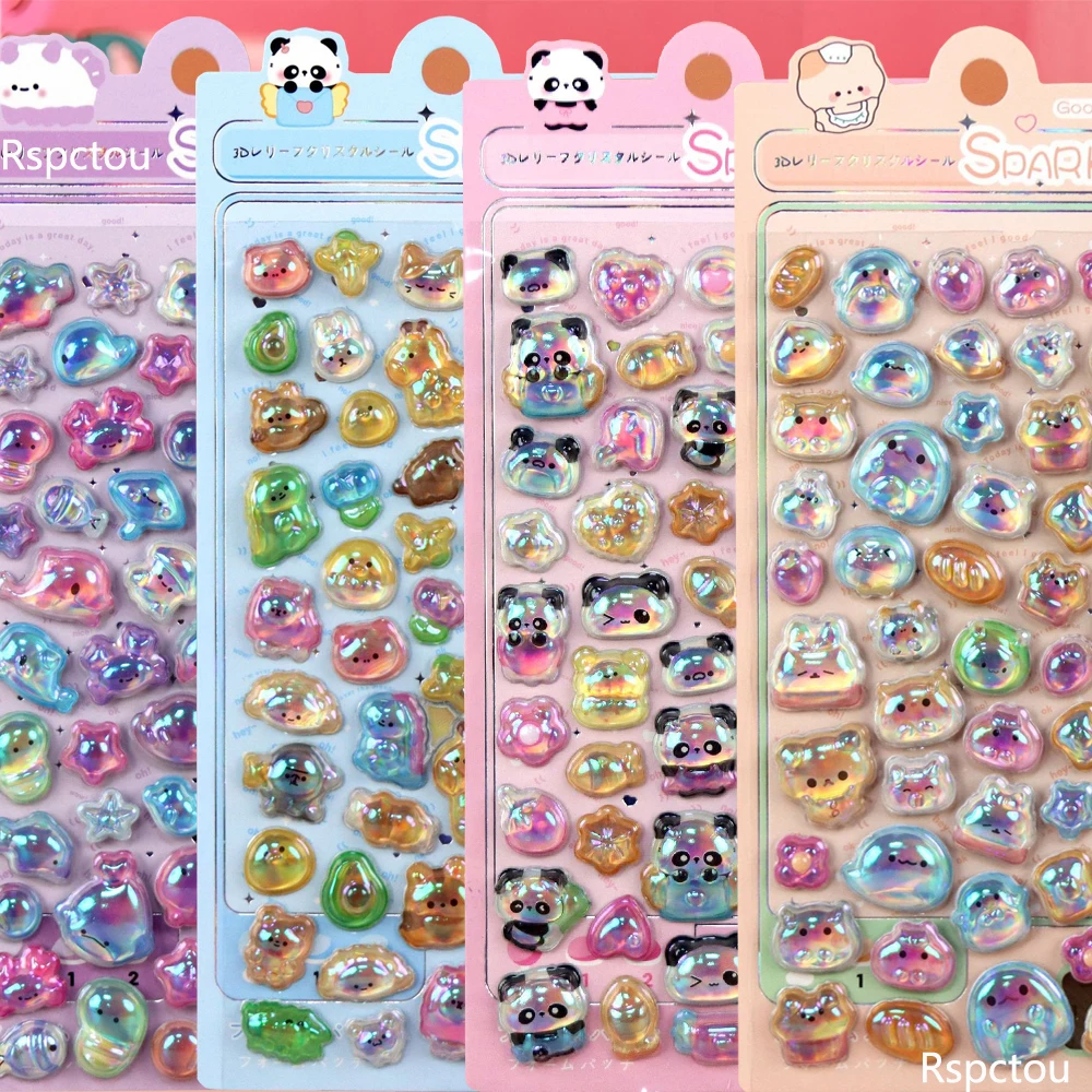 Pegatinas 3D con Relieve de Animales de Dibujos Animados Kawaii, Panda, Conejo, Oso, Decoración para Laptop, Funda de Teléfono, Diario, Pegatinas de Gelatina de Cristal