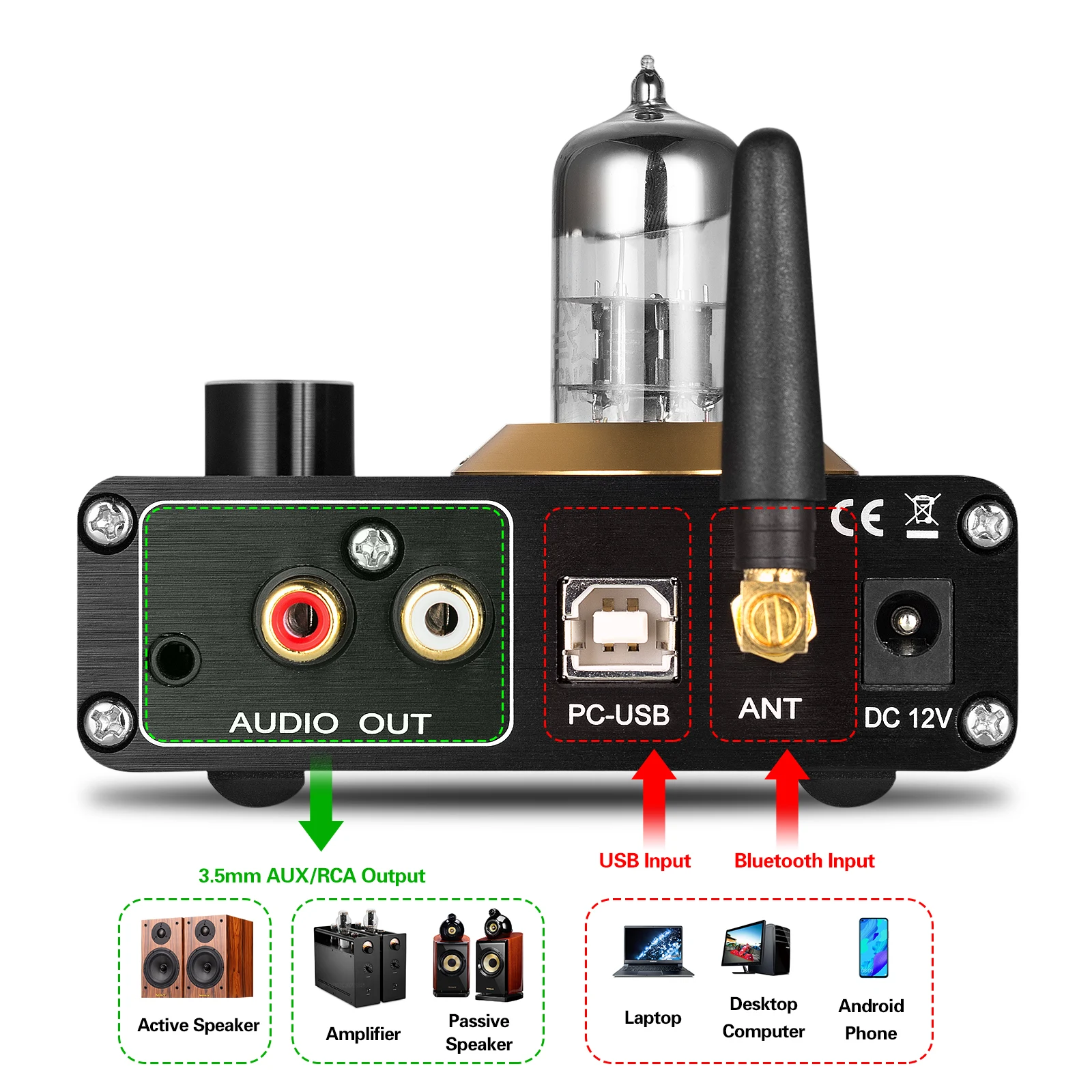 Nobsound Mini Bluetooth 5.0 Tube Headphone Amplifier USB DAC HiFi Stereo Audio Preamp APTX-LL Audio Receiver