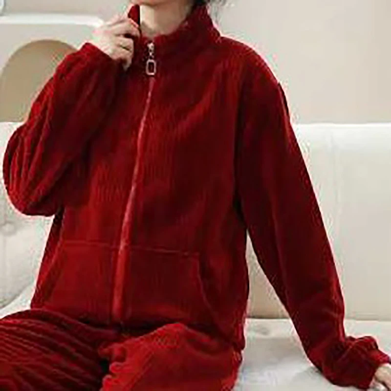 Loose Thickened Warm Home Clothes Sets Flannel Autumn Winter Long Pants Homewear Pajamas