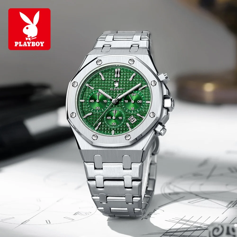 PLAYBOY 3526 Fashion Brand Quartz Watch Luminous Function 30m Daily Waterproof Chronograph Second Hand Date Window Watch