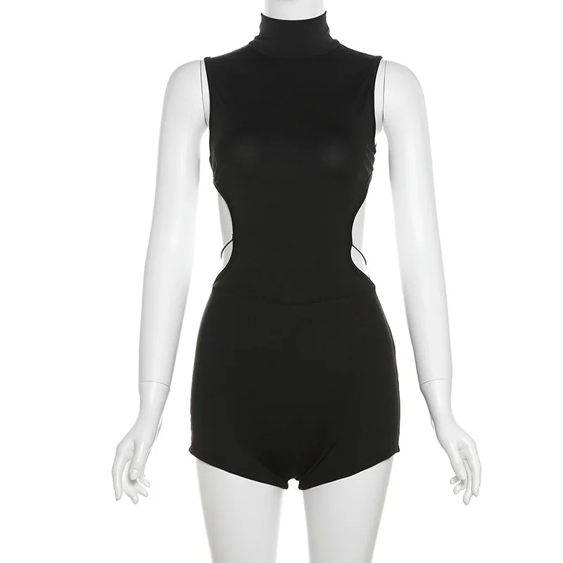 Backless Cross Bandage Romper Women Summer Hipster Sleeveless Simple Solid Playsuit Activity Stretch Street Overalls