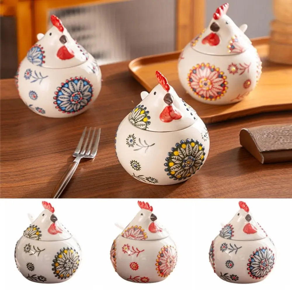 Creative Rooster Ceramic Spice Jars Household Chicken Shape Ceramic Kitchen Canisters Moisture-Proof with Lid