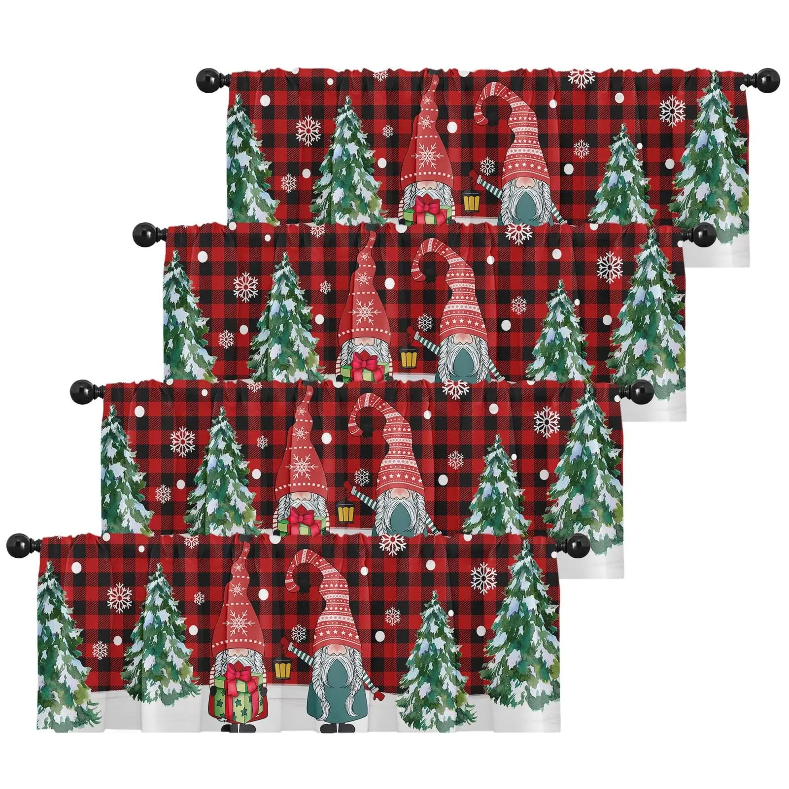 4 Pack Valances Window Treatments, Christmas Curtain Valances for Windows Living Room Kitchen Sink Above, Rod Pocket Valances