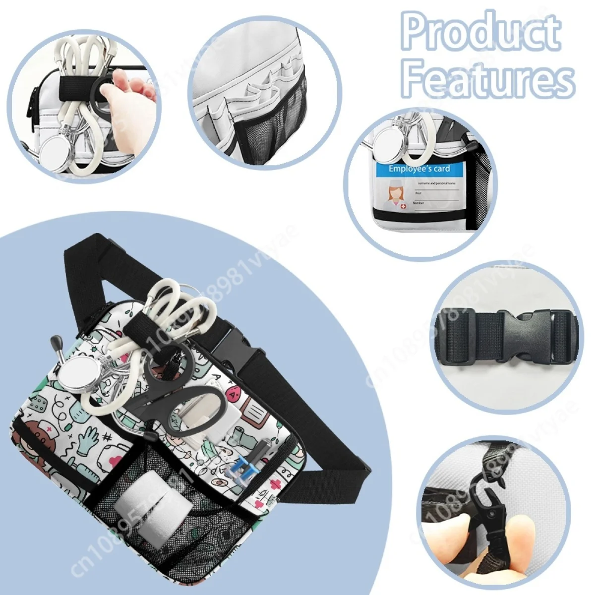 Nursing Multi Compartment Utility Hip Bag Case Medical Doctor Healthcare Print Fashion Fanny Pack Organizer Pouch Waist Pouch