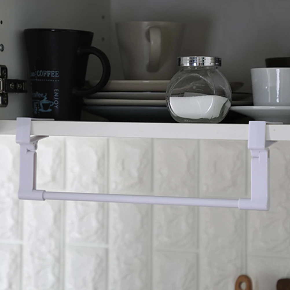 

Single Rod Towel Hanger PP Plastic White Multifunctional Nail-Free Ceiling Buckle Storage Organizer Kitchen Bathroom