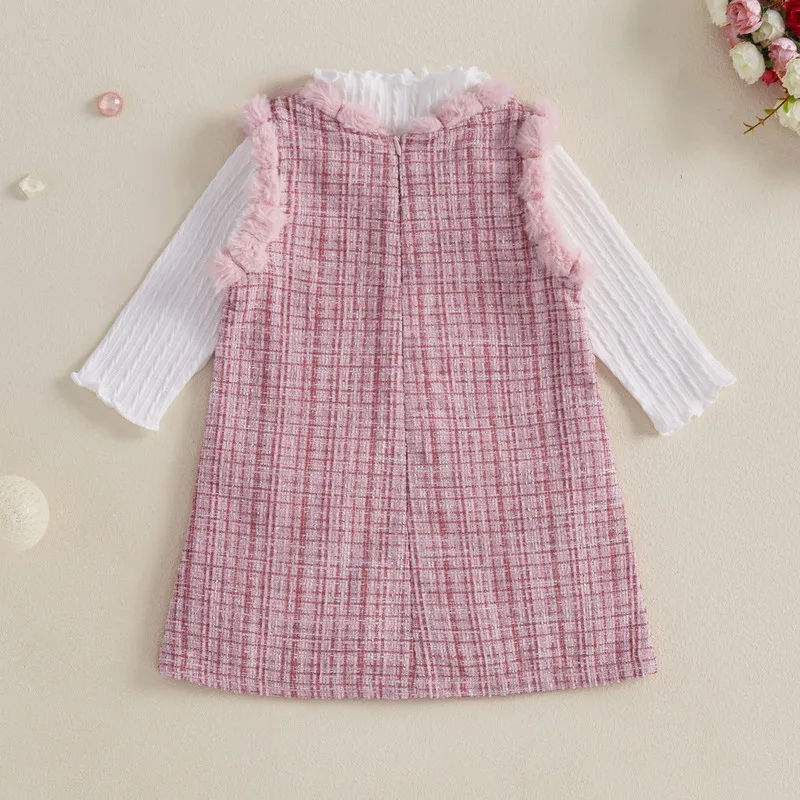 RUEWEY 18 Months to 7 Years Kids Girl Dress Sets Spring Autumn Clothes Solid Color Mock Neck Long Sleeve Tops and Dress