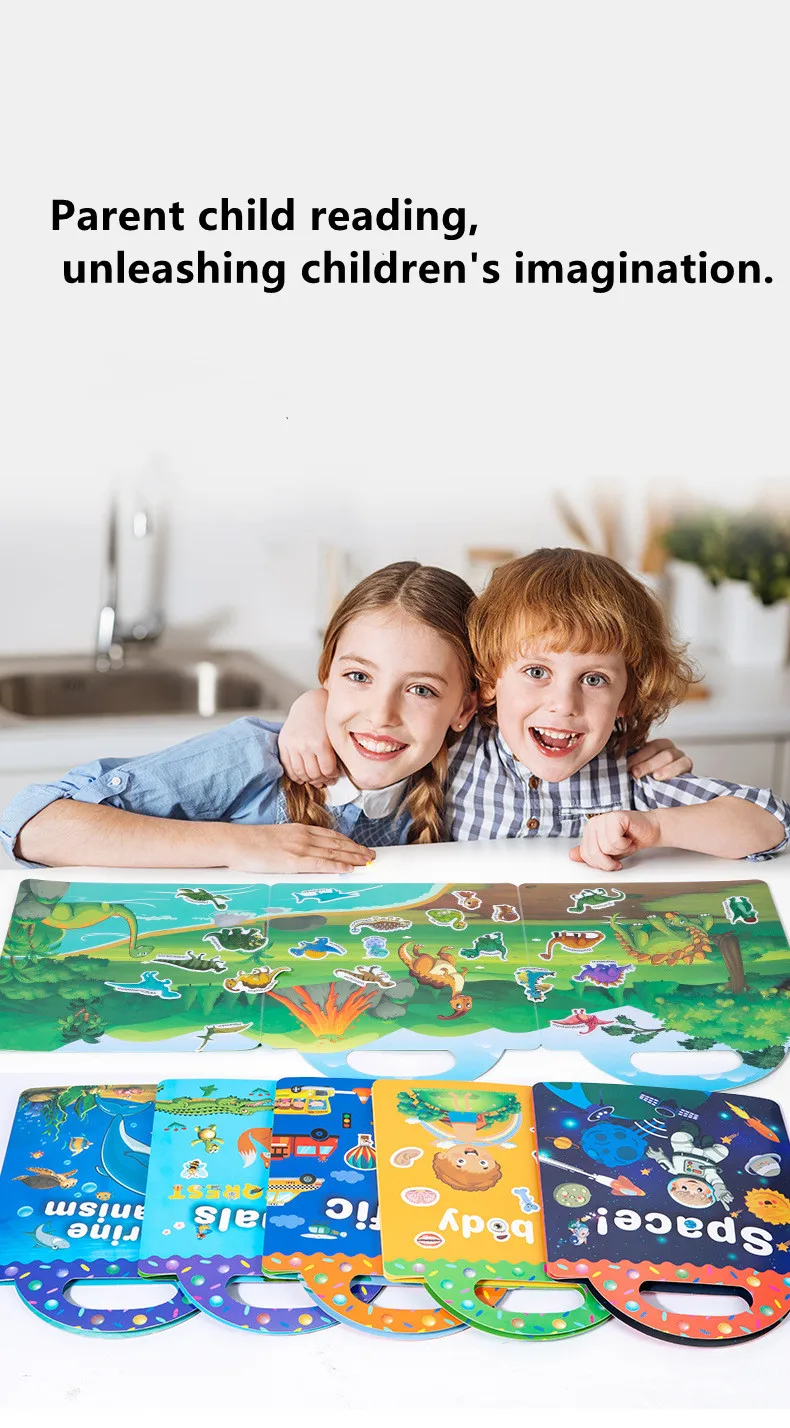 Wiederverwendbares Cartoon-Aufkleberbuch für Kinder, mehrere Scenos, DIY-Puzzlespiel, pädagogisches Lernen, klassisches Spielzeug für Kinder im Alter von 2–4 Jahren, Geschenke – Detail 2