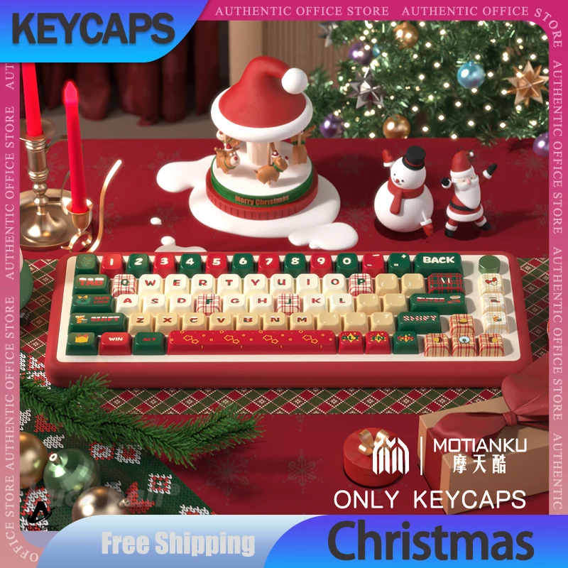 

Christmas Eve Keycaps MDA Cherry Keycap PBT For Gamer Keyboard Accessories 138/158Key Thermal Sublimation Personalized Key Caps