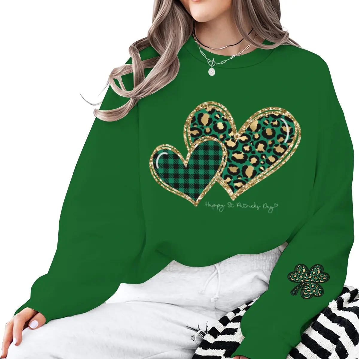 

Vintage Heart and Clover St. Patrick's Day Pullover Women Long Sleeve Festival Party Gifts Casual Fashion Unisex Sweatshirt