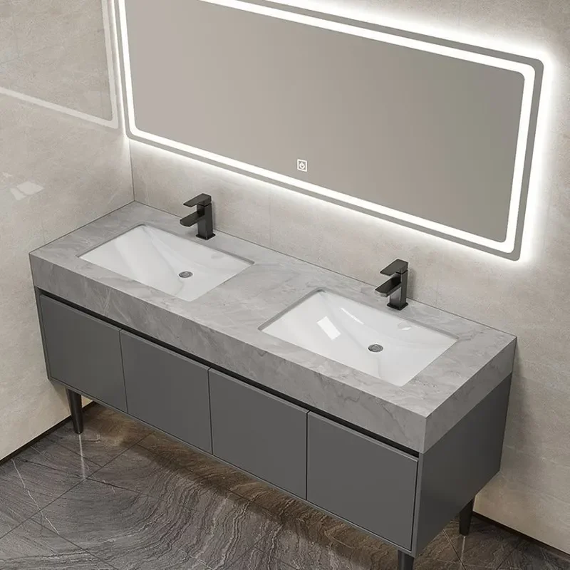 for Trash Can Public Toilet Floor to Ceiling Bathroom Cabinet Combined with Wash Basin Double Basin Wash Table Double Wind