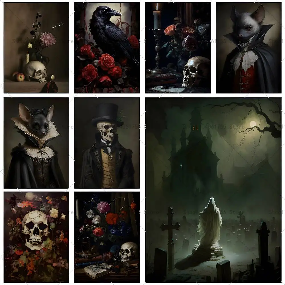 Retro Gothic Victorian Style Poster Self-adhesive Art Waterproof Paper Sticker Coffee House Bar Room Wall Decor