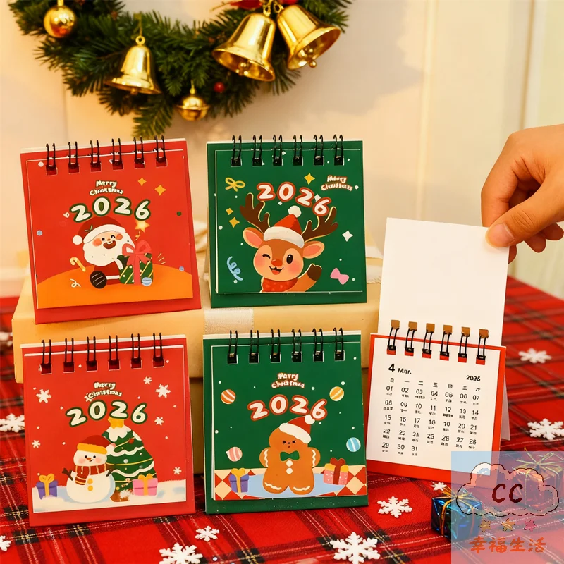 

Портативный календарь HUAHUAMini 2026 с очаровательной мультяшной рождественской тематикой; Идеально подходит для настольных аксессуаровHUAHUA