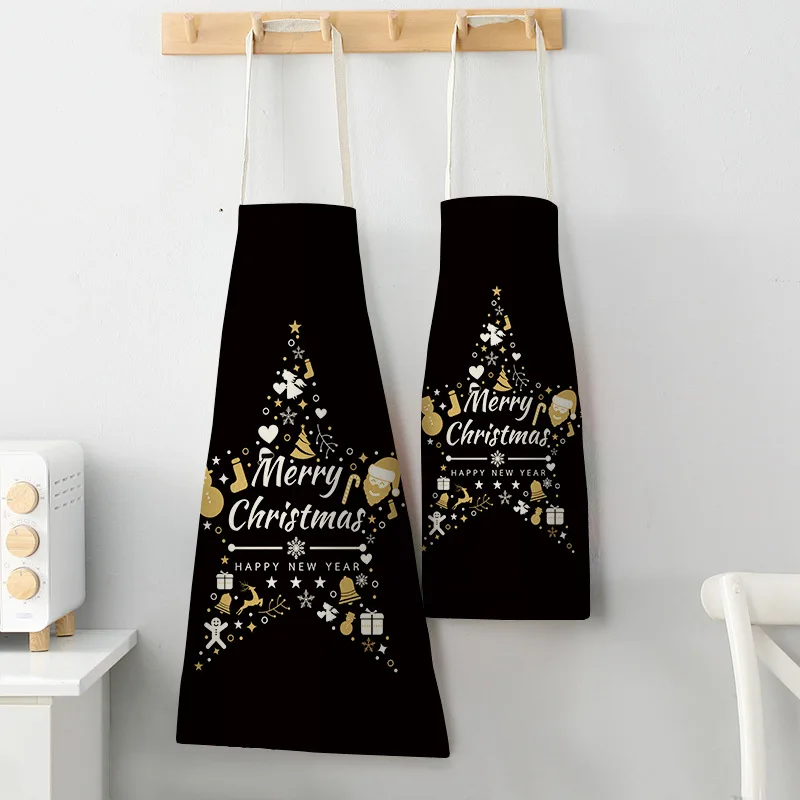 Black Gold Christmas Apron Elk Snowman Christmas Tree Kitchen Cooking Aprons Christmas Decorations for Home Delantal Cocina