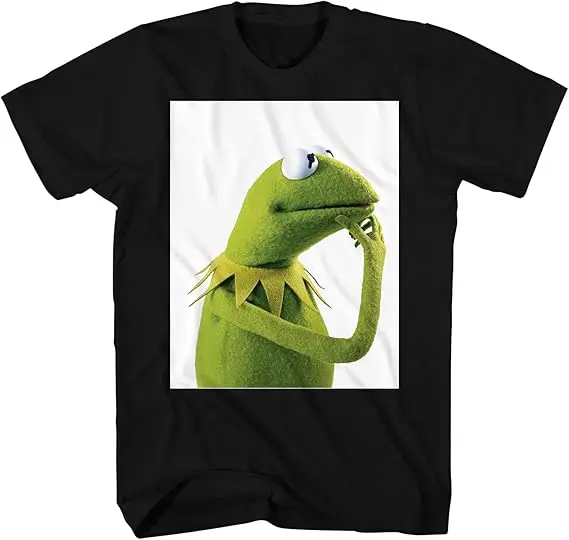 Muppets Kermit The Frog Thinking Pondering Meme Adult T-Shirt 100% Cotton Trendy Y2K Short-Sleeve Tee-Soft, Quick-Drying,