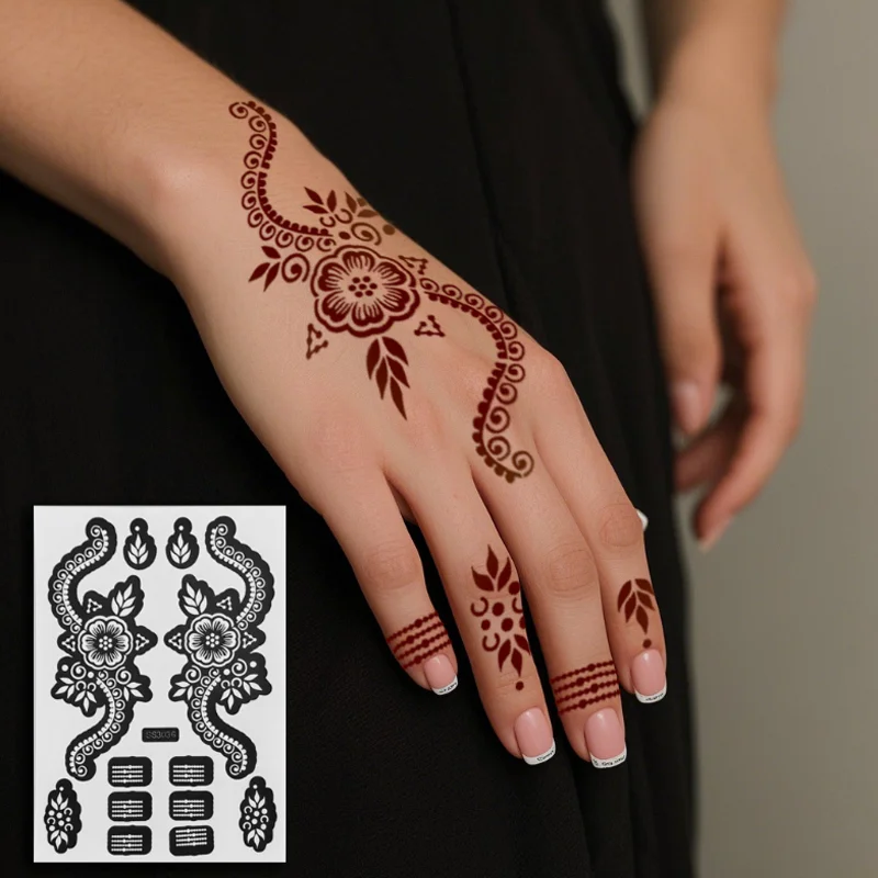 Pochoir de tatouage au henné, peinture en aérosol, modèle de tatouage creux, doigt coloré, main, pied, bras, Art corporel, moule de tatouage, autocollants