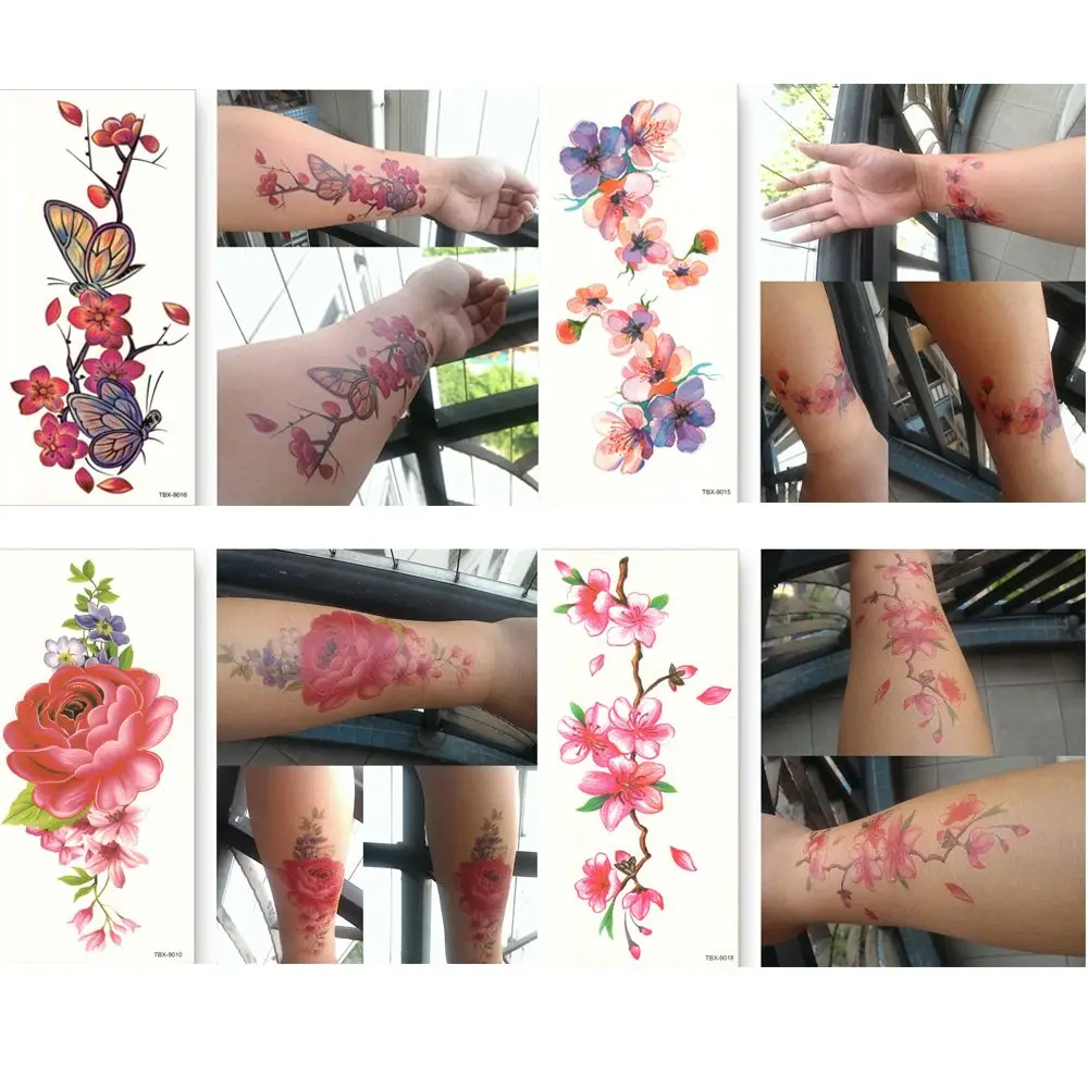 Fake Tattoos Body Art Temporary Tattoo Stickers Arm Leg Art 3D Flowers Long lasting Water Transfer Makeup